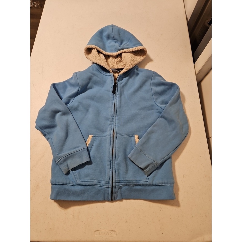 Lands End Blue Sherpa Lined Zip Front Hoodie Youth Sz Medium M 10-12 (A1059)